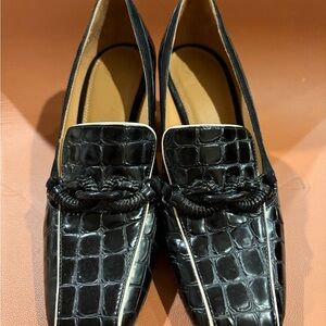 Tory Burch Black Croc-Embossed Loafers
